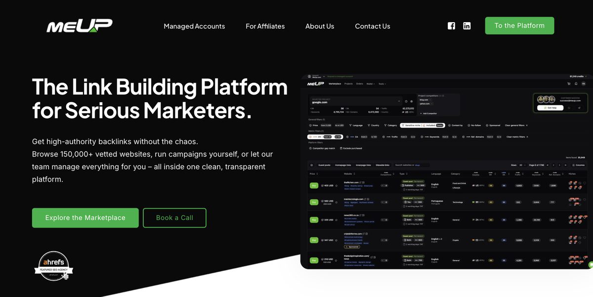 MeUp homepage